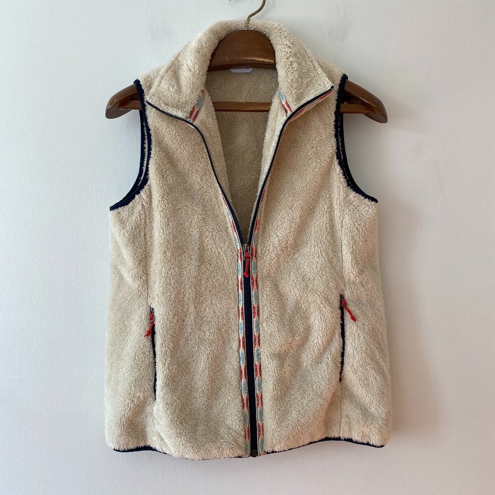 Orvis Faux Fur Fuzzy Full Zip Vest Womens Small Off White Zip Pockets